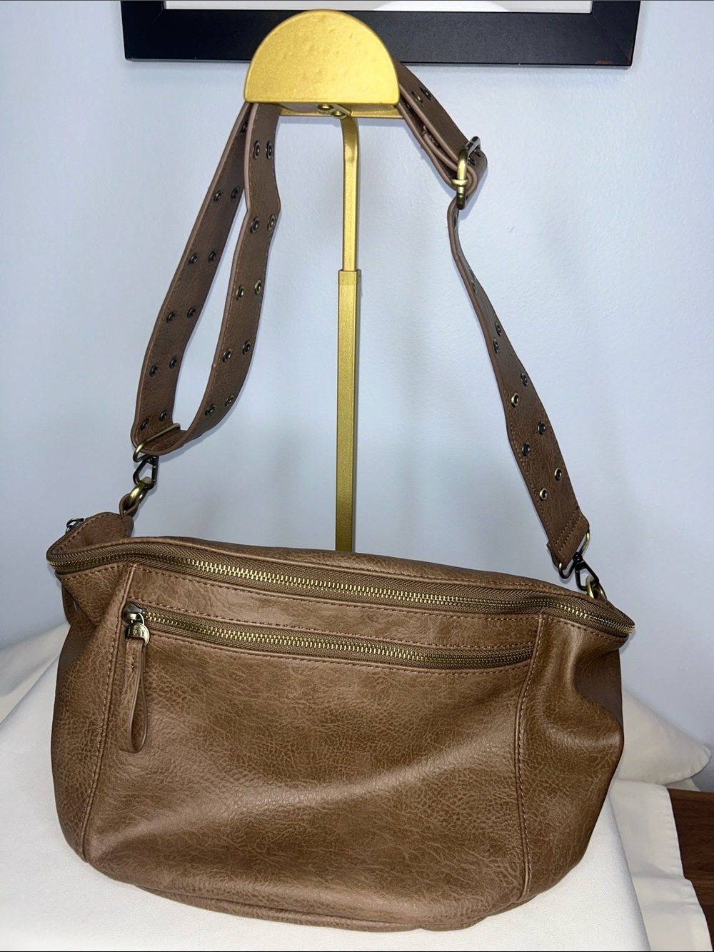 Joy Susan Brown Studded Strap Crossbody Bag